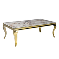 Meubles de salon personnalisés, table basse en acier inoxydable dorée de luxe en fibre de verre blanche