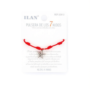 Bracelet Ilan à 7 nœuds en cordon avec pendentif étoile de mer rouge, fait main, couleur argent - Product Image 2