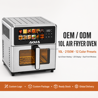 Friteuse à air numérique de 10 L grande capacité, 2150 W, avec chauffage supérieur et inférieur, 12 menus prédéfinis, boîtier en acier inoxydable