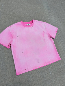 Custom Men's T-Shirt 100% Cotton Knitted <b>Spray</b> Wash 300gsm Regular Fit Streetwear Vintage Distressed <b>Style</b> - Product Image 3