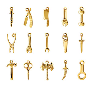 Stainless Steel Tool Pendants 18K Gold Plated Wrench Hammer Necklace DIY Jewelry Findings - Product Image 1