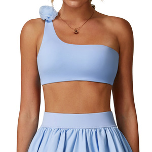Sujetador deportivo para mujer, cuello asimétrico, un hombro, sin costuras, para fitness, baile, ejercicio, azul 9224 - Product Image 1