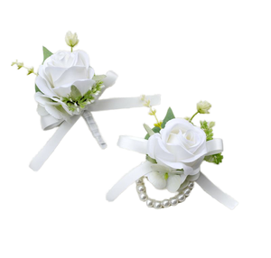 Flores de Plástico Estilo Europeo, Rosas Simuladas Blancas para Novia, Damas de Honor, Muñequeras y Flores de Pecho para Bodas, Eventos y Fiestas - Product Image 1