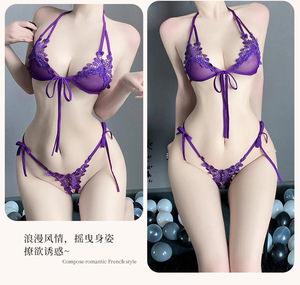 Ensemble de lingerie <span class=keywords><strong>sexy</strong></span> pour femmes, soutien-gorge en maille transparente, string, sous-vêtements, fines bretelles, dentelle, ensemble de lingerie - Product Image 6
