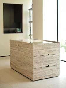 Îlot <span class=keywords><strong>de</strong></span> cuisine moderne design <span class=keywords><strong>de</strong></span> luxe en marbre travertin beige couvrant la décoration du comptoir <span class=keywords><strong>de</strong></span> bar - Product Image 4