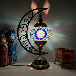 DIY Handmade Turkish Style Mosaic Electric Moon Shape Stained <strong>Glass</strong> Table Lamp <strong>Shade</strong> Iron Body European Design - Product Image 2