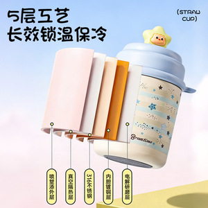 Dreamtime Stainless Steel Straw Cup 316 Insulated Kids Portable School <b>Bottle</b> With Star Design - Product Image 1