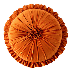 <strong>Velvet</strong> 13.8 Inch Decorative Floor <strong>Pillows</strong> Small Pumpkin <strong>Throw</strong> Round Cushion Cover - Product Image 2