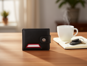 Portafoglio da uomo con chiusura a bottone singolo in vera pelle, stile minimalista, confezione regalo - Product Image 2