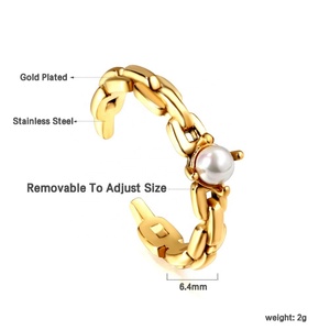 Anillo Ajustable de Acero Inoxidable Chapado en Oro PVD de 18K Personalizado, Joyería de Boda, Anillos de Perlas Abiertas Gruesas y Modernas - Product Image 2