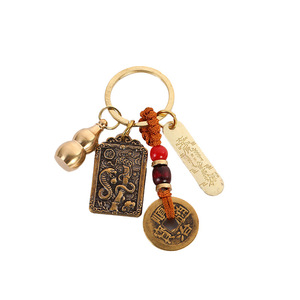 Porte-clés en laiton avec pendentif pièce de monnaie zodiacale, ornement de voiture rétro, cadeau pour amis, aînés, enseignants - Product Image 5