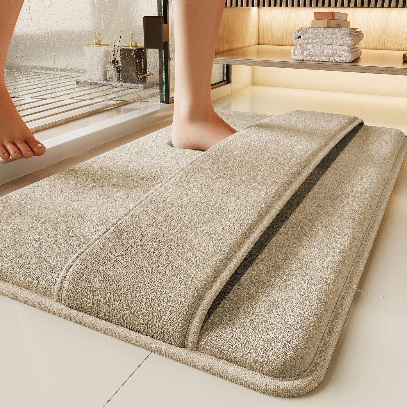 Alfombra de baño de espuma viscoelástica - Cobertura total con respaldo, gris coral