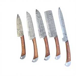 Juego de 5 Cuchillos de Cocina Hechos a Mano con Acero de Damasco y Mango de Madera, Personalizables OEM/ODM/OBM - Product Image 1
