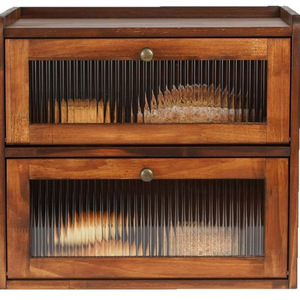 Wooden Double Layer Bread Box Kitchen Storage Cabinet With Wave <b>Door</b> Dustproof Drawer Organizer For Home Baking - Product Image 5