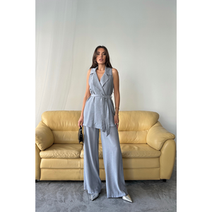 Ensemble gilet et pantalon gris pour femme, ensemble de costume sans manches, pantalon à jambes larges, taille S - Product Image 6