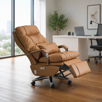 Chaise de bureau électrique en cuir ventilée avec massage, double moteur, design nordique - Chaise d'ordinateur haut de gamme de luxe pour la maison/le bureau