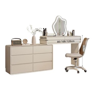 Coiffeuse avec tiroir 80/100/120cm couleur crème, mobilier de chambre avec miroir et chaise - Product Image 1