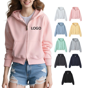 Custom Logo 350gsm Casual Long Sleeve Sweatshirts Outfits Cropped Hoodies Women's Zip up Hoodie with Pocket