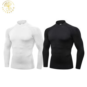 Özel erkek spor spor sıkıştırma T-Shirt uzun kollu balıkçı yaka Slim Fit kas Fit atletik giyim katı kuru Fit örme - Product Image 1