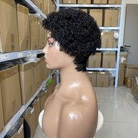 Perruque courte Pixie à ondulations lâches, sans adhésif, fabriquée à la machine, sans dentelle frontale, entièrement en cheveux humains, perruque brésilienne Remy pour femmes, 6 pouces