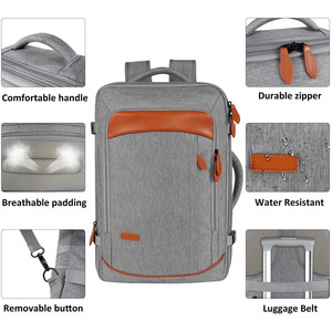 Laptop <b>Backpack</b> Large Capacity 16-Inch Waterproof Business Travel Bag For Men Casual Outdoor Use Gray With Orange Accents - Product Image 2