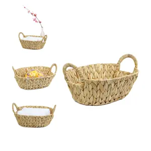 Home Decor Handmade Small Oval Storage Baskets Woven Oval Water Hyacinth Serving Baskets