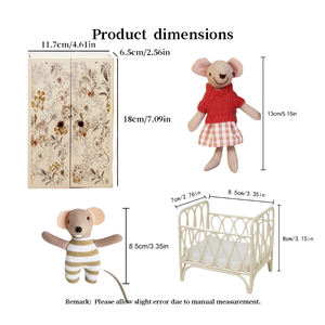 Adorable Pink Mouse Tan Mouse Stripes Fabric Miniature Home Decor Toy Set Floral Accessories - Product Image 6