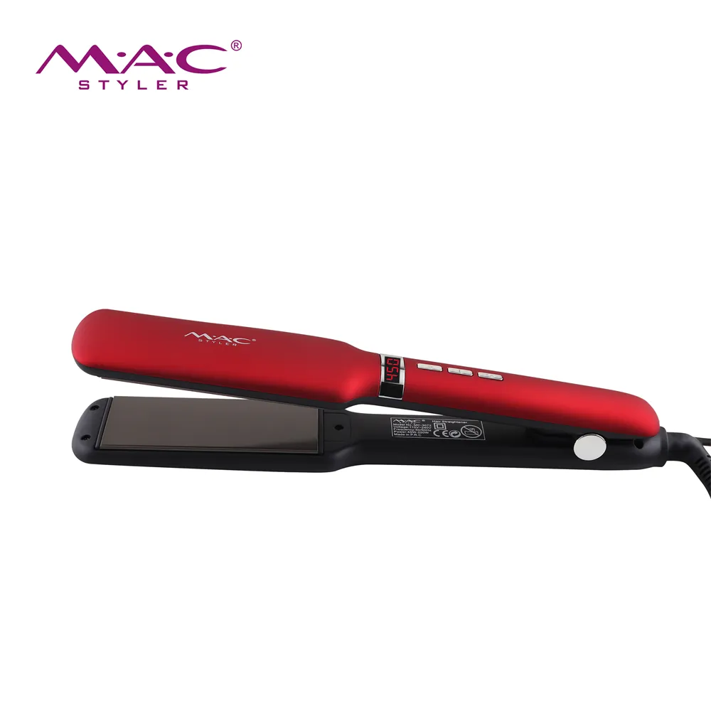 MAC Styler kırmızı renk seramik düz ütüler özel etiket seramik Plancha Para El Cabello 450F saç düzleştirici