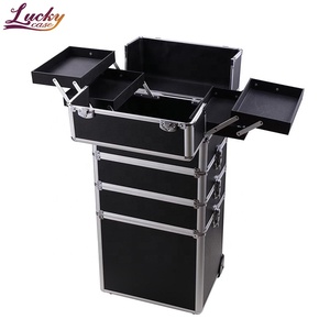 Estuche de maquillaje enrollable 4 en 1, carrito de aluminio Bloqueable, <span class=keywords><strong>Maleta</strong></span> cosmética, ruedas, caja de maquillaje negra <span class=keywords><strong>para</strong></span> tatuador, <span class=keywords><strong>manicurista</strong></span> - Product Image 1
