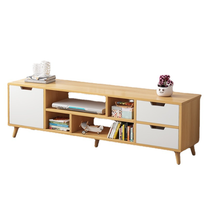 Console TV en bois de style campagnard américain, support tv moderne et personnalisé avec armoire de rangement