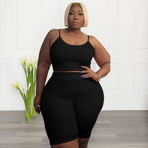 Completo <span class=keywords><strong>sexy</strong></span> <span class=keywords><strong>taglie</strong></span> <span class=keywords><strong>forti</strong></span> due pezzi casual elasticizzato a costine - Top corto e pantaloncini - Abbigliamento donna 2026 - Product Image 3