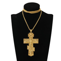 ZD062 Collier Croix Pectorale en Or 18K pour Évêque Prêtre, Pendentif Crucifix Jésus, Religieux Chrétien Orthodoxe
