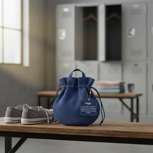 Sac en velours côtelé bleu personnalisé avec logo, 170x180, en forme d'amphore, avec cordon de serrage, poignée et doublure en PVC, petite pochette de voyage ou pour chaussures, pliable - Product Image 3