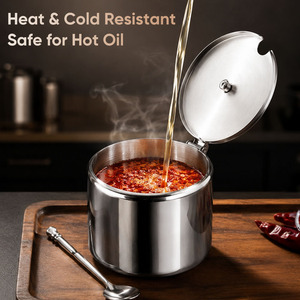 304 Stainless Steel Seasoning <b>Jar</b> with Flip-Top Lid & Spoon, Food-Grade Condiment Container for Commercial Kitchen & Hotel - Product Image 3