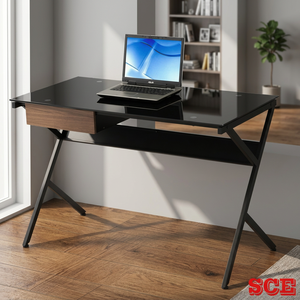 Modern Simple Design School Use Standing Laptop Desk with Quality Glass Surface Black <b>Drawer</b> 116x56x76.5cm Model PCD-179 GS - Product Image 3