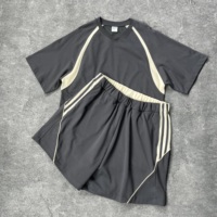 Yingling 250g glace coton ensemble short à manches raglan t-shirt couleur bloqué surdimensionné passepoil maille Jersey ensemble court pour hommes