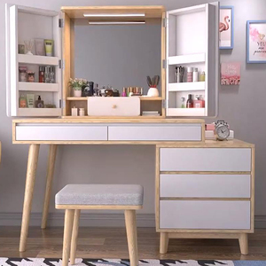 Modern Solid Wood Legs White <strong>Pine</strong> Wood <strong>Dressing</strong> <strong>Table</strong> with Drawer &amp; Stool for Living Room and Bedroom Vanity - Product Image 2