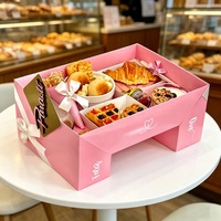 Boîte cadeau en papier personnalisée pour présentation alimentaire, avec compartiments et fentes, pour crêpes, croissants, biscuits, desserts, brunch et plateaux de dégustation