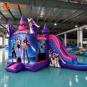 Ceyu K-Pop Demon Combo Château Gonflable avec Toboggan et <span class=keywords><strong>Piscine</strong></span>, Thème Anime Star, pour Fêtes d'Enfants, Location, Violet, Unité de Rebond Musical - Product Image 1