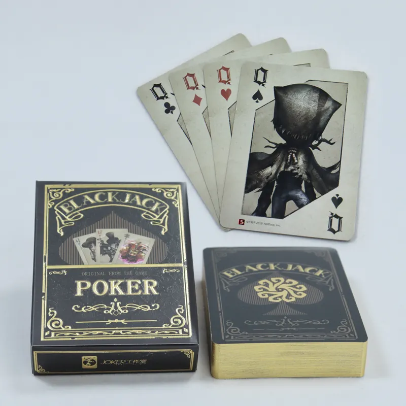 अनुकूलित मुद्रित लोगो सिल्वर गोल्ड फ़ॉइल धार वाला पोकर डेक उच्च गुणवत्ता वाला लक्ज़री पेपर कूल प्लेइंग कार्ड पोकर