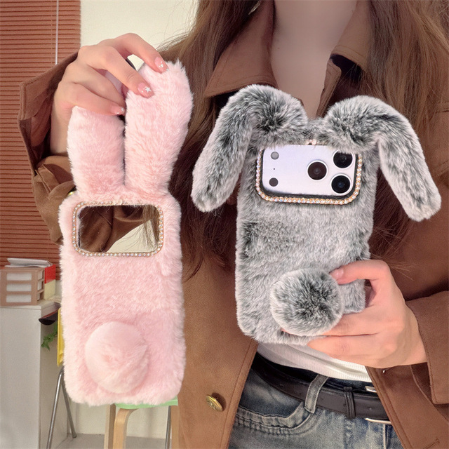 Fashion Phone Case for iphone 14 15 Pro Max Cartoon Cute Rabbit Design Plush Soft Back Cover for iphone 16 17 Pro Max Wholesale