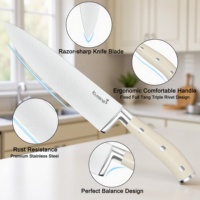 Ensemble de couteaux de chef Kuisine en acier inoxydable à haute teneur en carbone de 15 pièces avec aiguiseur intégré, poignées ambidextres en ABS, compatible lave-vaisselle