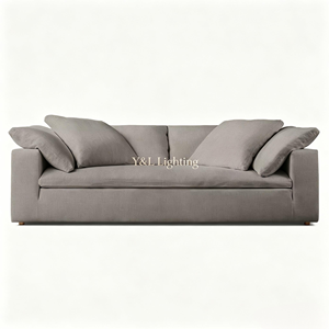 Canapé moderne deux places en lin blanc, avec accoudoirs carrés, assise profonde et rembourrage en duvet, mobilier de salon écologique - Product Image 3