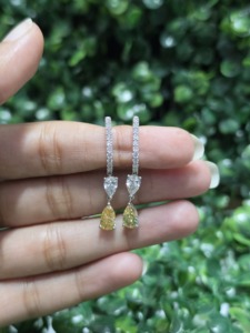 Pendientes Colgantes de Oro de 14K con Corte de Pera, Románticos, Certificados por IGI, con Diamantes en Forma de Gota de Agua, para Regalo de Boda o Fiesta - Product Image 4