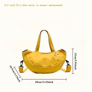 Sac à bandoulière pour fille style japonais - Nouveau sac en toile brodé motif banane et fruits, sac bandoulière type dumpling - Product Image 2