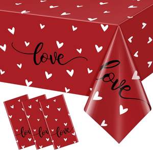 Manteles impermeables desechables <span class=keywords><strong>de</strong></span> plástico con estampado <span class=keywords><strong>de</strong></span> corazones <span class=keywords><strong>de</strong></span> amor rojos a prueba <span class=keywords><strong>de</strong></span> aceite para bodas, fiestas y eventos al aire libre - Product Image 1
