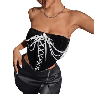Yicheng <span class=keywords><strong>Top</strong></span> Bustier Senza Spalline da Donna, Sexy con Catena di Perle e Lacci, in Velluto, <span class=keywords><strong>Intimo</strong></span> Femminile per Uscite e Club Notturni - Product Image 1