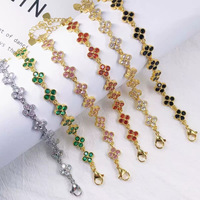 Vòng tay, bông tai, nhẫn, dây chuyền thủ công hình bông hoa bốn cánh lấp lánh Dopamine, bộ trang sức thời trang cao cấp tinh tế