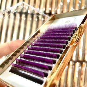 Vente en gros 3D Ombre Couleur Fourrure Marque Privée Doux Fait à la Main 0.07 Soie Volume Extensions de Cils Individuels Deux Tons Faux Vison - Product Image 2