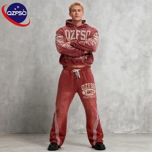ชุดเซ็ตเสื้อฮู้ดดี้และกางเกงวอร์มทรงขาบานผ้าฟลีซหนานุ่มคุณภาพสูงสำหรับผู้ชาย สไตล์สตรีทแวร์ พิมพ์ลาย DTG ปักลาย 3 มิติ เหมาะสำหรับฤดูใบไม้ร่วง - Product Image 1